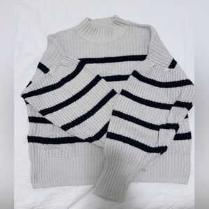 Old Navy Cream and Navy Striped Knit Sweater